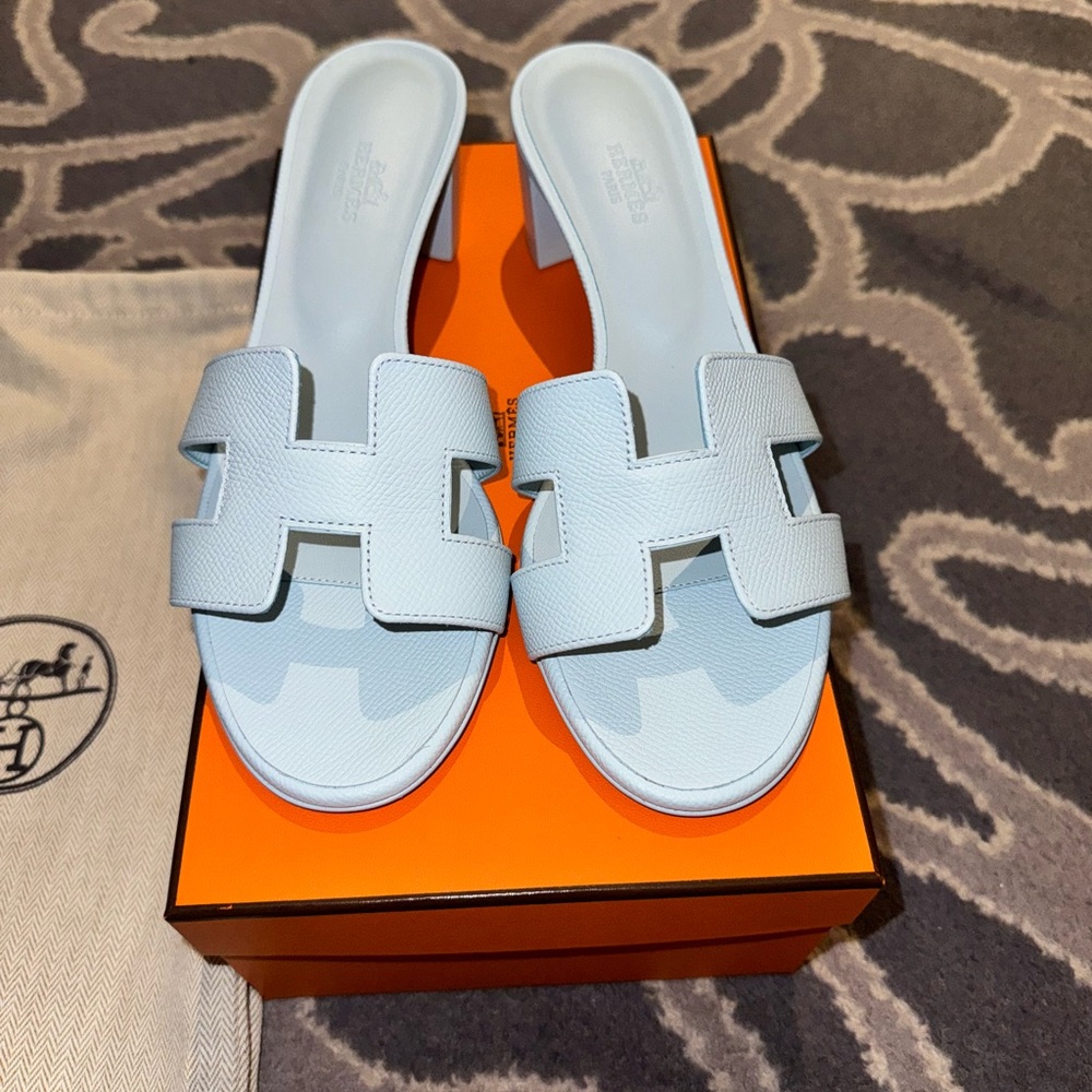 Hermes Light Blue Oran Sandals